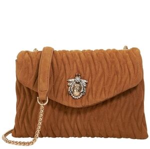 Dune London Quilted Suede Shoulder Bag with Bee Brooch - Tan